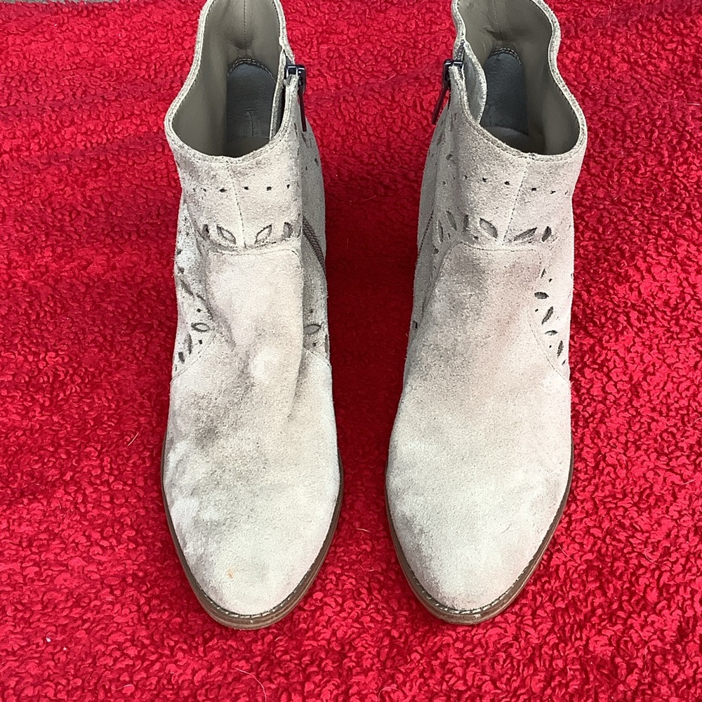 Ivanka Trump Camel Suede Laser-Cut Ankle Booties